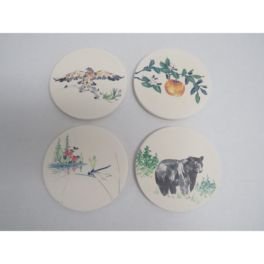 Set of 4 CoasterStone Coasters Bear Hawk Dragonfly Fruit Woodland Nature Outdoor - Picture 3 of 11